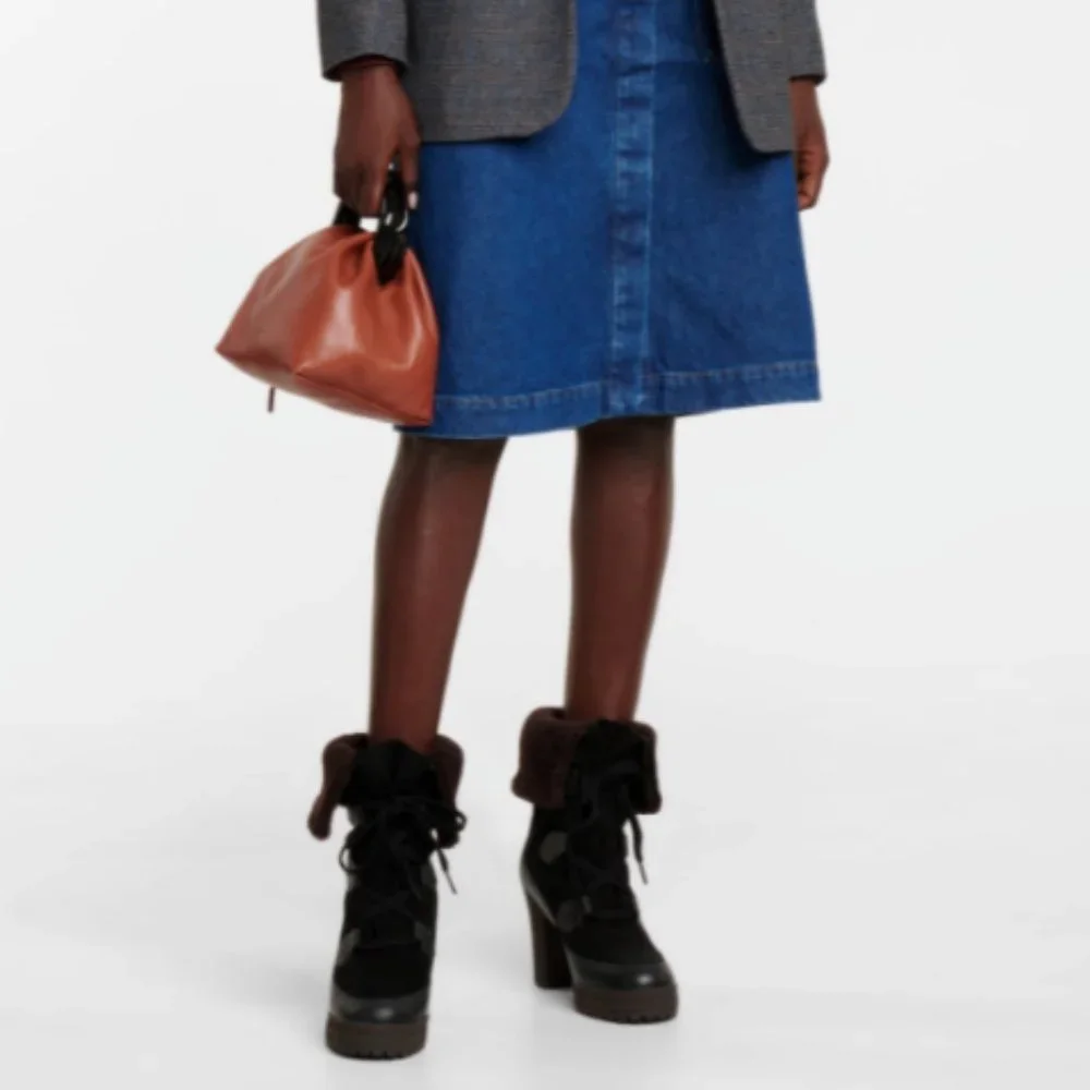 SEE BY CHLOE VERENA PLATFORM GENUINE SHEARLING LINED LACEUP BOOT MSRP $555 SAGE